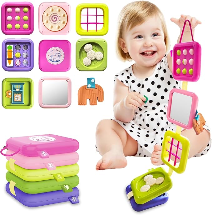 weirtoya Busy Board for 1 Year Old, Toddler Travel Toys for Toddler 1-3 Montessori Toys for 1 Year Old Travel Activities Cube Gifts for Baby Boy Girl My First Montessori Busy Board
