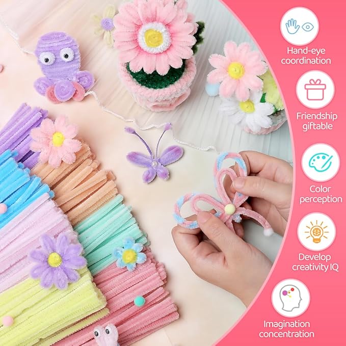 IOOLEEM Pipe Cleaners, 200pcs Light Green, Flower Making Arts and Craft Supplies, Ideas for Art Project Activity.