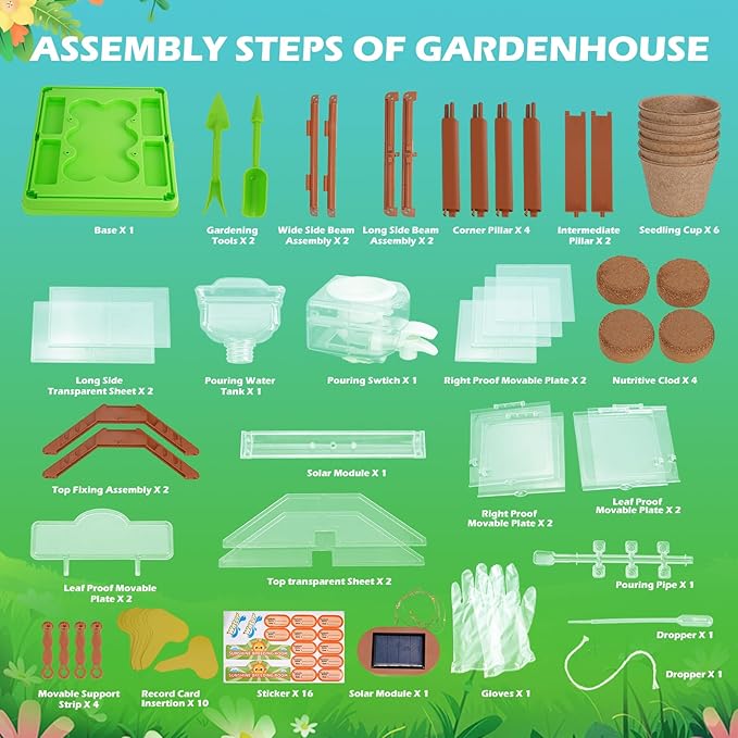 Kids Gardening Plant Growing Kit-Kid Plant Growing Greenhouse Set with Upgraded Irrigation & Light-Perfect Garden Plant for Boys and Girls