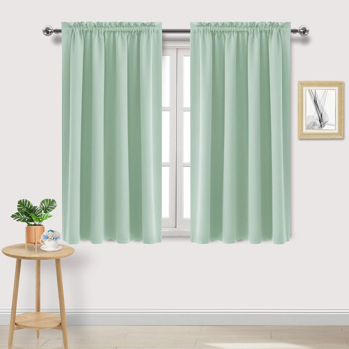 DWCN Blackout Curtains Room Darkening Thermal Insulated Bedroom Curtains Window Curtain Panels, 52 x 54 inches Long, Set of 2 Light Green Rod Pocket Drapes