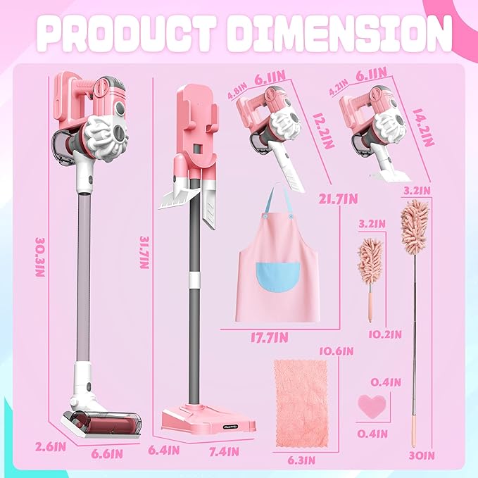 SMILESSKIDDO Kids Vacuum That Really Works - 3-in-1 Toy Vacuum with Real Suction, Apron, Cleaning Cloth, Duster & Colorful Beads, Toddler Cleaning Toy Set, Housekeeping Toy Gifts for Girls & Boys