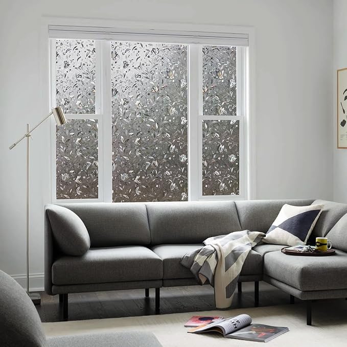LEMON CLOUD Window Film, Decorative Window Privacy Film, Window Film Privacy Static Cling Frosted, Anti-UV Sun Blocker Heat Control for Home(Grayish Black, 23.6 x 157.4 inches)