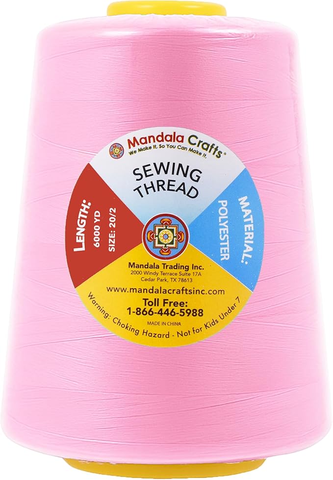Mandala Crafts 4 Pack of Serger Threads Cones Spools - 20S/2 24000 Yards Polyester Baby Pink Threads for Sergers Machine and Overlock Quilting Sewing Machine