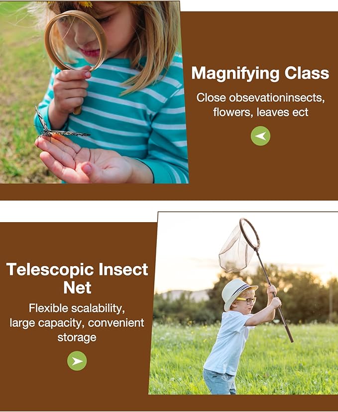 ROBOTIME Kids Explorer Kit, Outdoor Bug Catcher Kit for Kids with Magnifying Glass & Butterfly Net, Fun Bug Catching Kit for Backyard & Camping, Bug Catcher for Boys & Girls 3-12