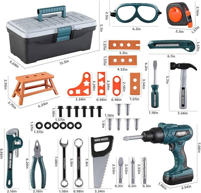 Kids Tool Box–Zealous 48 PCS Pretend Play Tools Toys for Toddler,Electric Drill Kids Tool Kit for Boys & Girls Ages 3-8 Years Old, Construction Tool Kit Playset for Boys