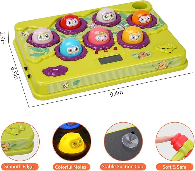 FS Pound Gopher Game for Toddler 3 4 5 6 Year Old Boys and Girls, Interactive Pounding Toys with Sound and Light, Hammer Toys for Kids Ages 4-8, PK Mode with 2 Hammer