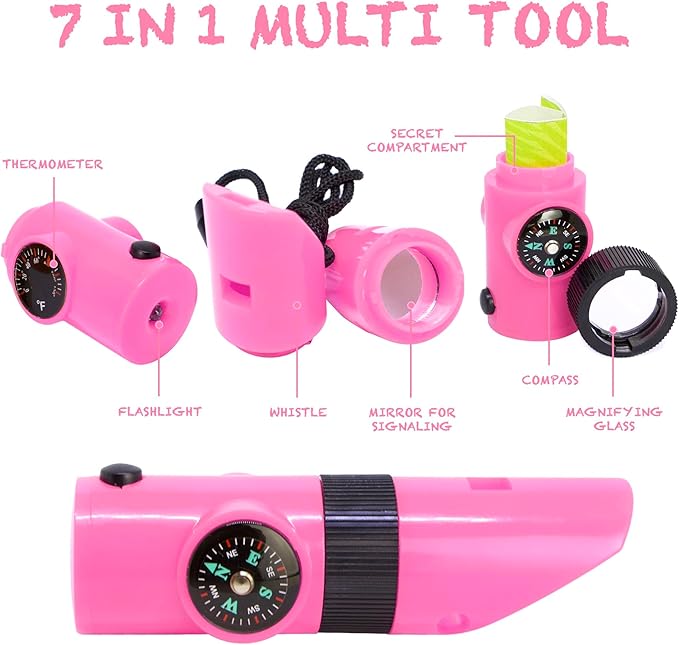 Bug Hunting Kit, Pink Safari Vest, Hat, Binoculars, Lg. Butterfly Net, Bug Container, Whistle, Flashlight, Magnifier, Thermostat, Compass, Age 3+
