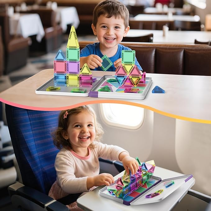 Magnetic Tiles Building Stacking Blocks Magnetic Tiles Travel Toy STEM Educational Toys 40-Piece Kids Toys for Classroom Sensory Play Ideal for Children Aged 3-8 Years Old