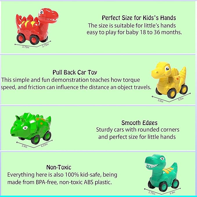 Toddler Car Toy for 2 3 4 5 Years Old, Dinosaur Transport Carrier Truck with 4 Pack Small Pull Back Dino Car, Friction Power Vehicle Christmas Birthday Gift for 18M+ Kids Boys Girls