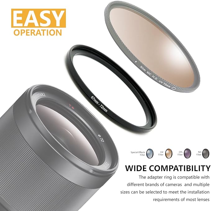 72mm to 82mm Step-up Adapter Rings Filter Adapter Black Metal Step Down Filter Ring Adapter Compatible with All Brand UV CPL ND Camera Lens Filter Stepping Rings (72mm-82mm)