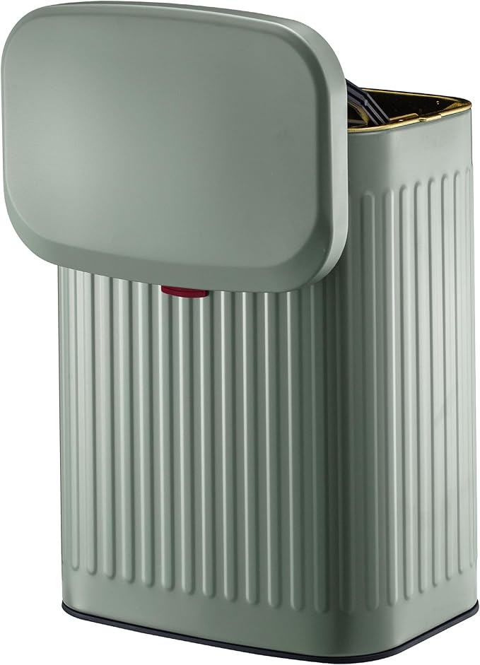 2.11Gallon 8L Carbon Steel Trash Can Door Compost Bin Wall Mounted 2 Ways Sliding Lid Compost Bin Countertop Kitchen Hanging Cabinet Door Trash Bin Metal Garbage Bin Cubo de BasuraGreen