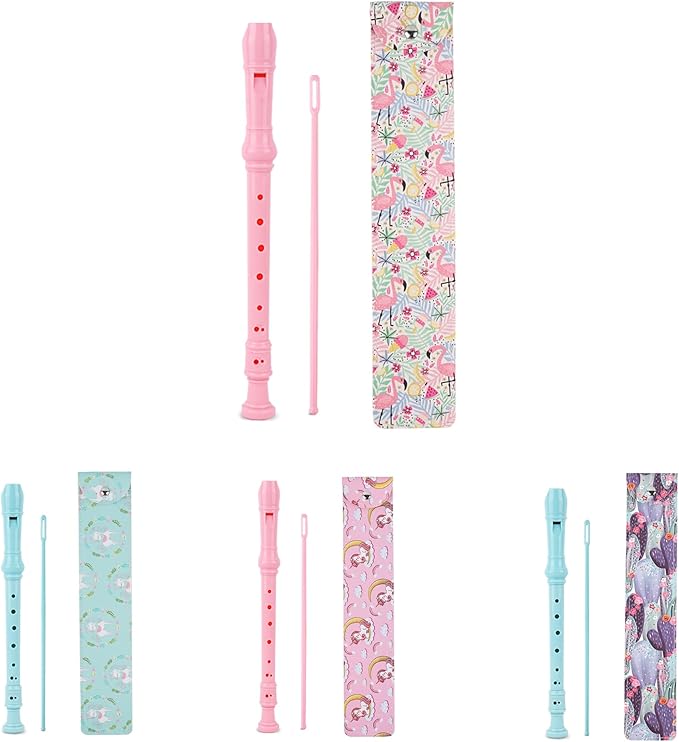 Recorder Instrument for Beginner Kids Adults,8-Hole Soprano Descant Recorder Music Flute with with Cleaning Rod & Leather Case For School Student Home Entertainment(2-Flamingo)
