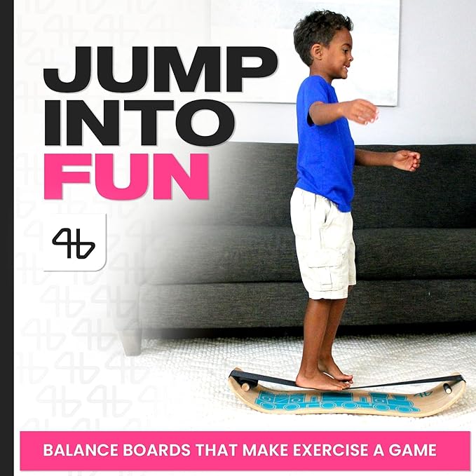 Balance Board for Kids - Slackline Wooden Wobble Board - Slackboard Balance Trainer for Coordination - Training for Skateboard, Snowboard, Football, Soccer, Baseball, Basketball