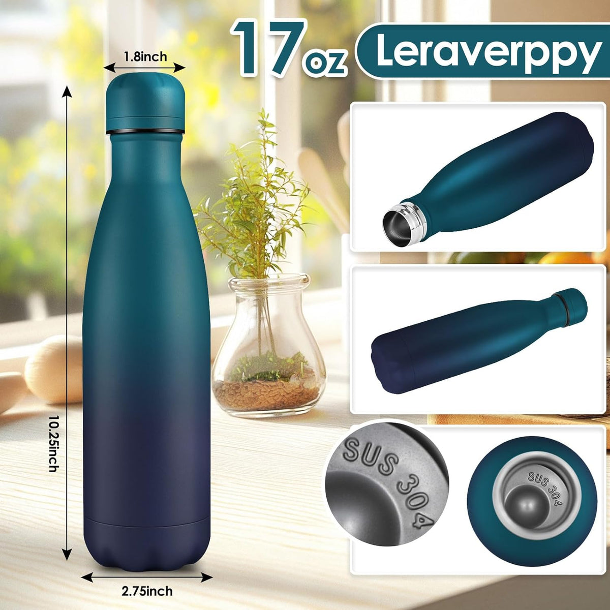 17oz Cola-Bottle Shaped Stainless Steel Leak-proof Water Bottle,Double Wall Vacuum Insulated Metal,Travel Mug For Sports Indoors & Outdoors,BPA-Free Kids Flasks,Dark Night(4Pack)