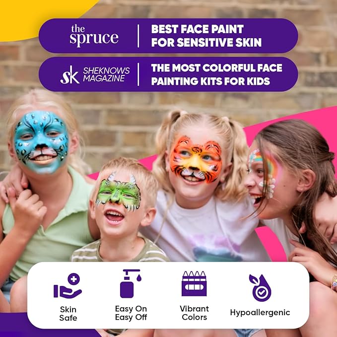 Blue Squid Face Paint Kit & Body Crayon Sticks Bundle - 18-color Face Painting Kit for Kids & 18 XL Crayons & Markers for Skin with 18x Stencils, Brushes, and Design Book, Ideal for Toddlers & Parties