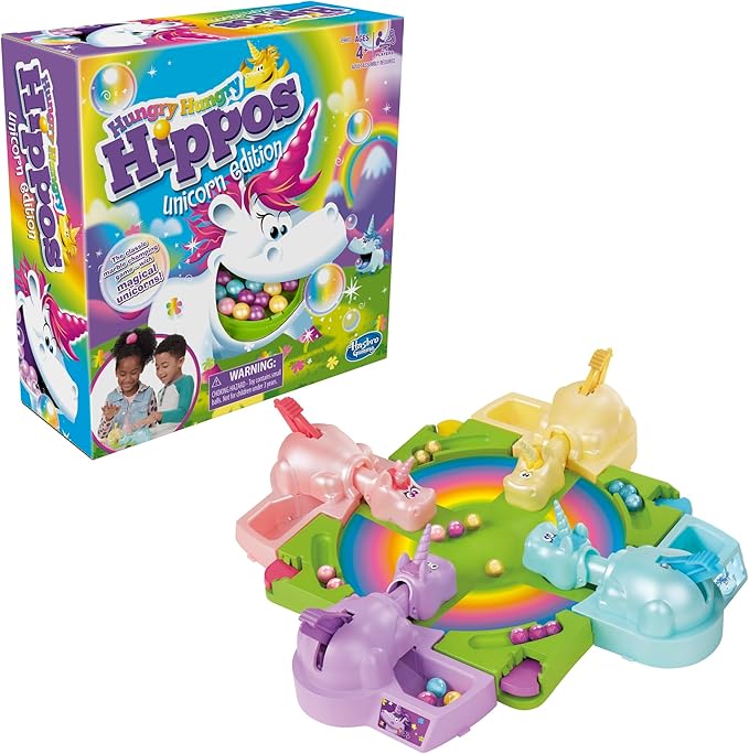 Hasbro Gaming Hungry Hippos Unicorn Edition Pre-School Board Game for Kids Ages 4 and Up; 2-4 Players (Amazon Exclusive)