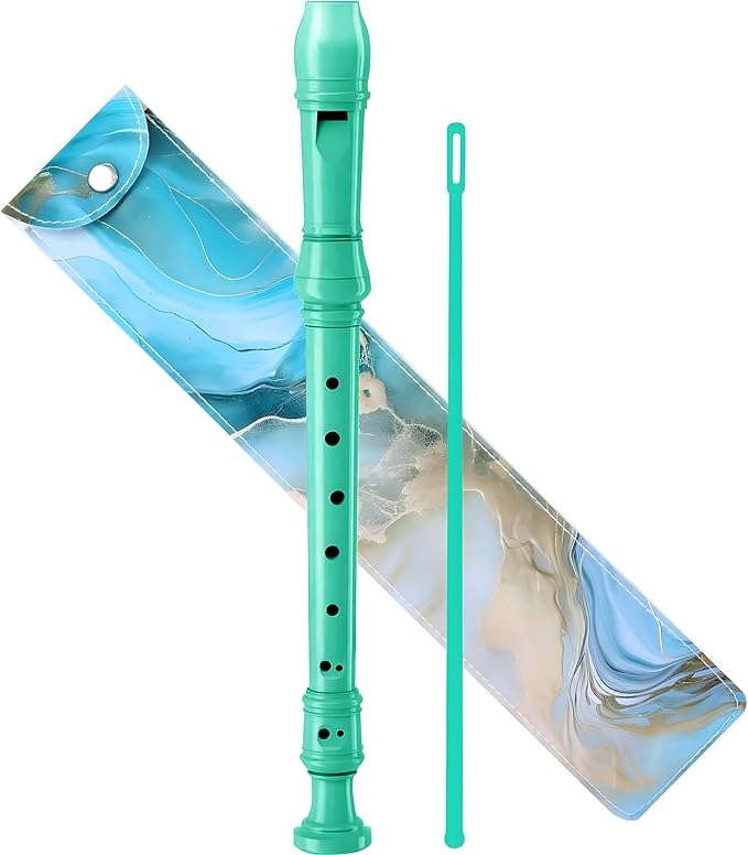 Soprano Recorder for Kids Beginners, German Fingering, C Key, 3 Piece with Cleaning Rod, Bag, Fingering Chart (Green)…