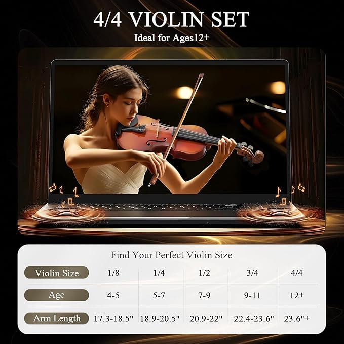 4/4 Beginner Violin Kit for Adults, Complete Full Size Violin Set with Portable Case, Bow, Rosin