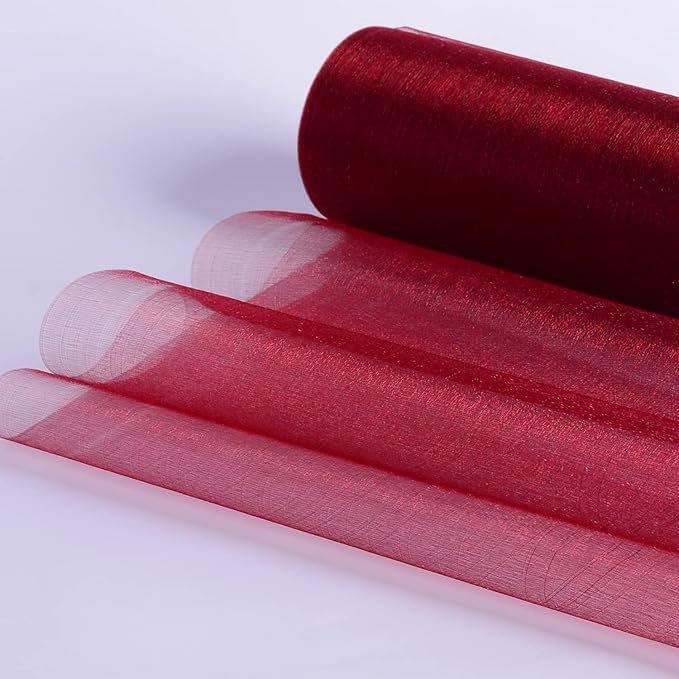 Crystal Organza Fabric Tulle - 16" by 50 Yards Sheer Fabric for Wedding Party Decoration Bridal Shower Tutu Roll Netting Spool Ribbon Wrapping (Burgundy)