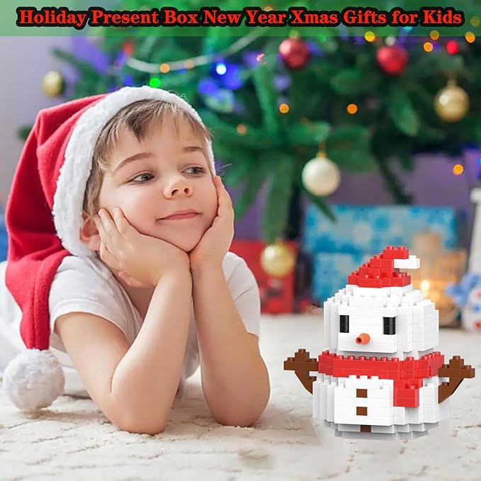 Christmas Red Snowman Building Blocks Set Compatible with Lego Advent Calendar 2025 Stacking New Toys Holiday Present Box New Year Xmas Gifts for Kids for Boys & Girls and Adults