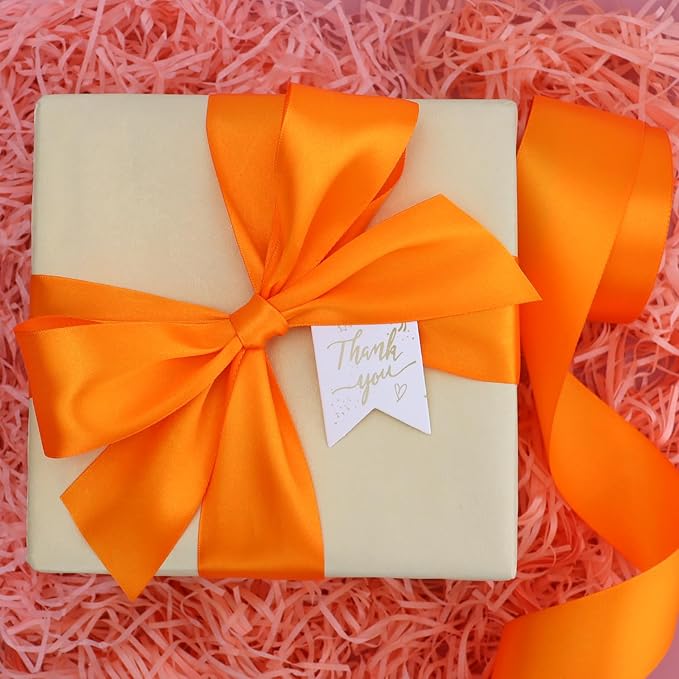 Orange Solid Satin Ribbon 2 Inch 25 Yards Solid Polyester Fabric Ribbon for Gift Wrapping Wedding Christmas Baby Shower Birthday Party Decoration Handmade Immortal Flower Craft