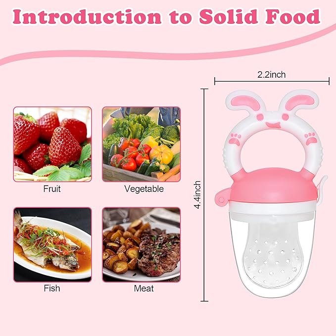 WAJIAYON Easter Bunny Baby Fruit Feeder/Food Feeder Pacifier - Infant Teething Feeders | Silicone Teether Feeder Baby | Food Pacifier for Babies Easter Gifts for Boys and Girls - Rabbit