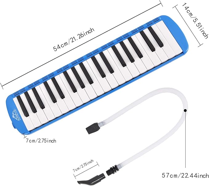 EastRock 37 Key Melodica Instrument Keyboard Soprano Piano Style with Mouthpiece Tube Sets and Carrying Bag for Beginners Adults Gift Blue