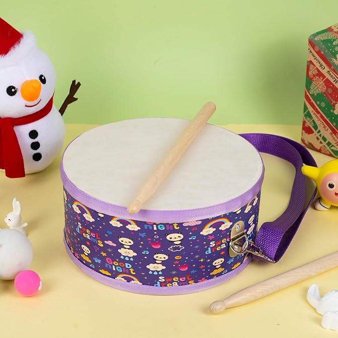 Kids Drum Set with Adjustable Strap: Toddler Musical Instrument for Ages 3-5, Wearable Drum Kit with Drumsticks, Educational Percussion Toy for Rhythm Music Development (Purple)