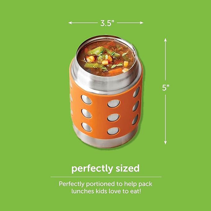 LunchBots Thermal 12 oz Triple Insulated Thermos - Hot 6 Hours or Cold 12 Hours - Leak Proof Thermos Soup Jar - All Stainless Interior - Navy Lid - Orange Dots
