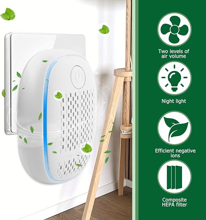 Air Ionizers HEPA Filter/Plug In Air Purifier for Home, Negative Ion Filtration System for Bathroom,Bedroom, Office, Kitchen, Mini Air Cleaner, Portable Air Filter (White) (3)