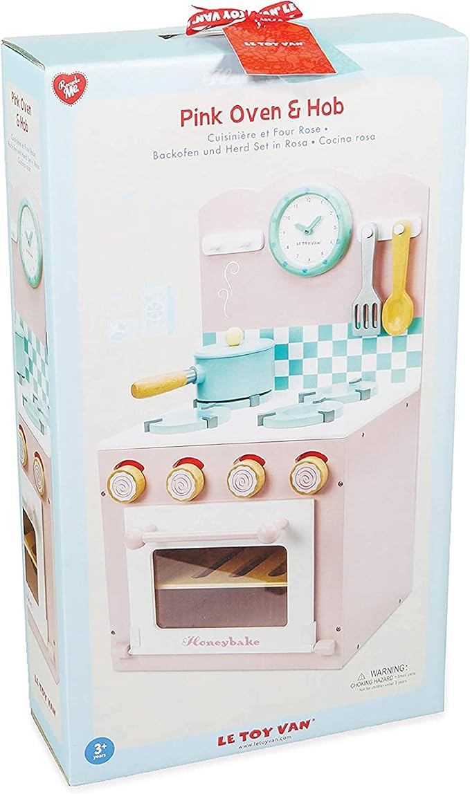 Le Toy Van - Colorful Wooden Honeybake Oven & Hob Pink Set | Wood Pretend Play Kitchen Toy Set | Girls and Boys Role Play Toy Kitchen Accessories
