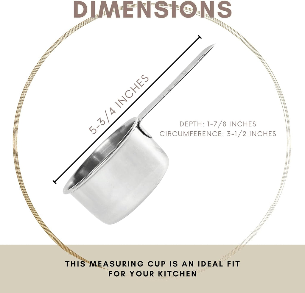 1 Cup Stainless Steel Measuring Cup | Sturdy Metal 250 ml | 240 cc | 8 oz | Single Cup for Wet and Dry Ingredients | Great for use as 1 Cup Dog Food Scoop - 1 PK