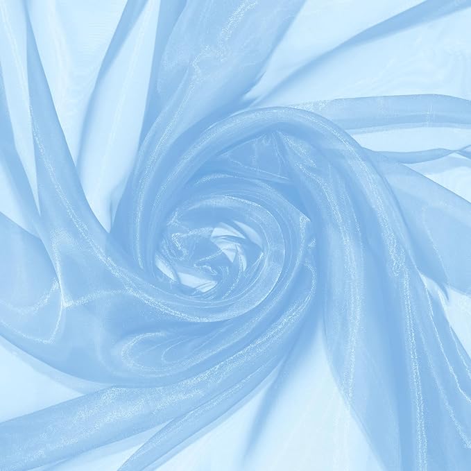 P Pothuiny Sheer Organza Fabric by The Yard, 3 Yards x 60 Inch Wide Bridal Light Blue Organza Tulle Fabric Roll Shiny Gauze Fashion Dress Sewing Craft for Wedding Party Decorations Backdrop