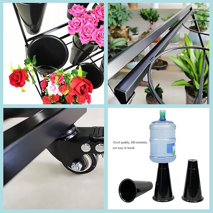 Flower Display Stand, 3-Layer Heavy-Duty Mobile Plant Cart shelve with Wheels, with Plastic Buckets, Easy to Install, Suitable for Indoor and Outdoor Balcony Courtyard Garden Art Exhibitions