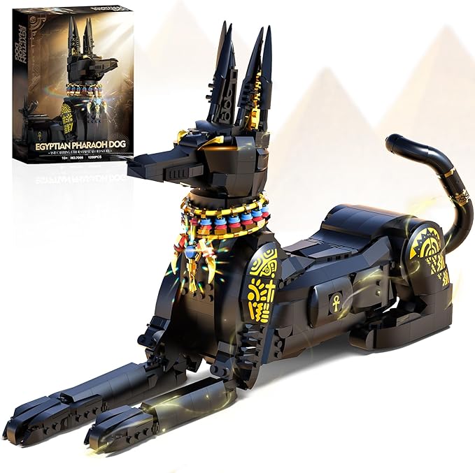 Egyptian Pharaoh Dog Building Set - Hound Dog Building Blocks Toy for Adults, Animal Model DIY Crafts Kit for Home Office Decor | Unique Gift for Kids Ages 10+