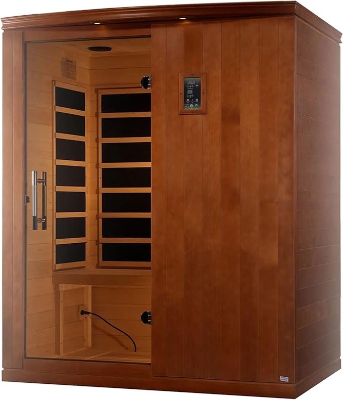 DYNAMIC SAUNAS Madrid Elite 3-Person Ultra Low EMF FAR Infrared Sauna with Red Light Therapy & Bluetooth Speakers | Personal Indoor Dry Heat Sauna for Home & Gym – Made from Canadian Hemlock
