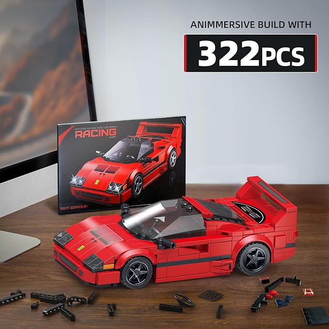 VGD Car Building Kit with Display Case, Cool Collectible Model Super Race Car Building Blocks Set, 1:24 Scale Collectible Model Cars Set for Kids Boys Girls Adults Sports car Lovers Kids - 322PCS