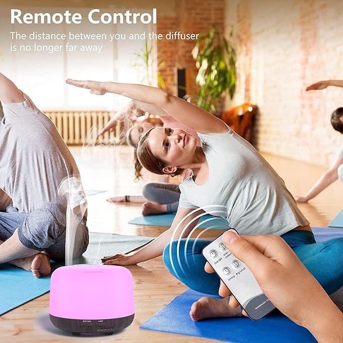 300ML Remote Control Air Diffusers for Essential Oil, Aroma Ultrasonic Scent Diffuser, Aromatherapy Humidfier Diffuser, 7 Color Changing LED Light, Auto-Off, Timer for Home, Room, Office, Kids
