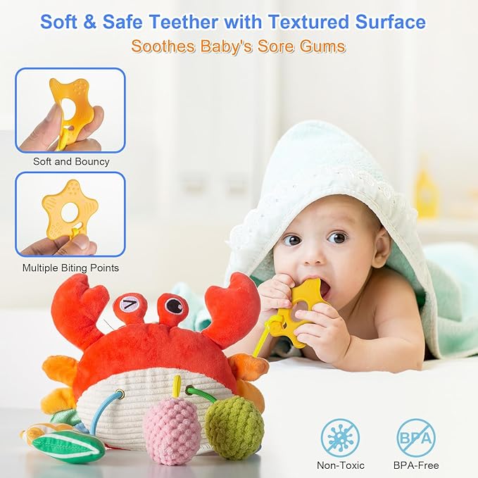Car Seat Toy for Babies 0-6 Months, Stroller Toy with a Convenient clip, Carseat Toys Hanging Baby Accessories,Built-In Bell, Rattle,Squeaky,Mirror for infant,Babies Gift 0-3-6-12 months Boy Girl