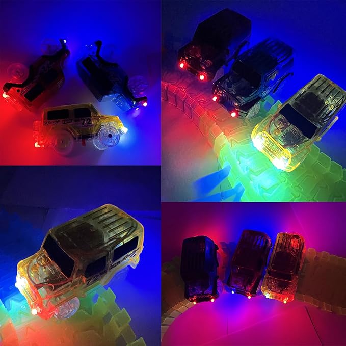 Tracks Cars Replacement with LED Light Glow Car Toys, Glow in The Dark, Race Cars Track Compatible with Car Tracks Toys for Kids for Boy Girl Age 3-12 Years Old(3PCS)