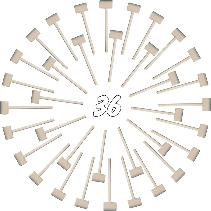 36 Pieces Mini Wooden Hammers Gavel Toy for Kids, Natural Wood Crab Lobster Seafood Mallets