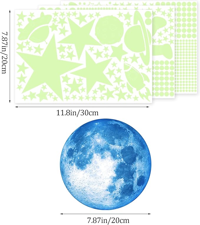 1017Pcs Glow in The Dark Stars for Ceiling Glow in The Dark Moon and Space Wall Decals Luminous Astronaut Universe Planet Galaxy Wall Stickers for Kids Boys Girls Bedroom Green