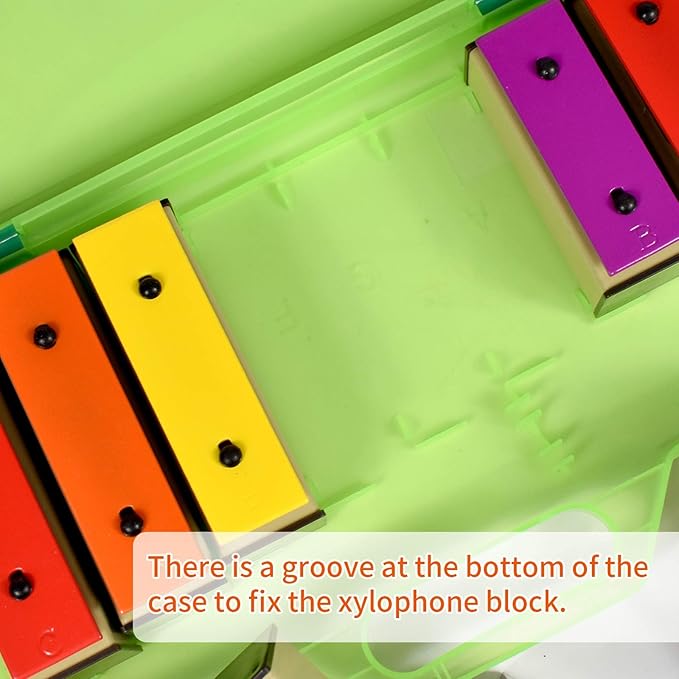 ENNBOM Xylophone Glockenspiel 8 Notes Chromatic Resonator Bells with Green Case