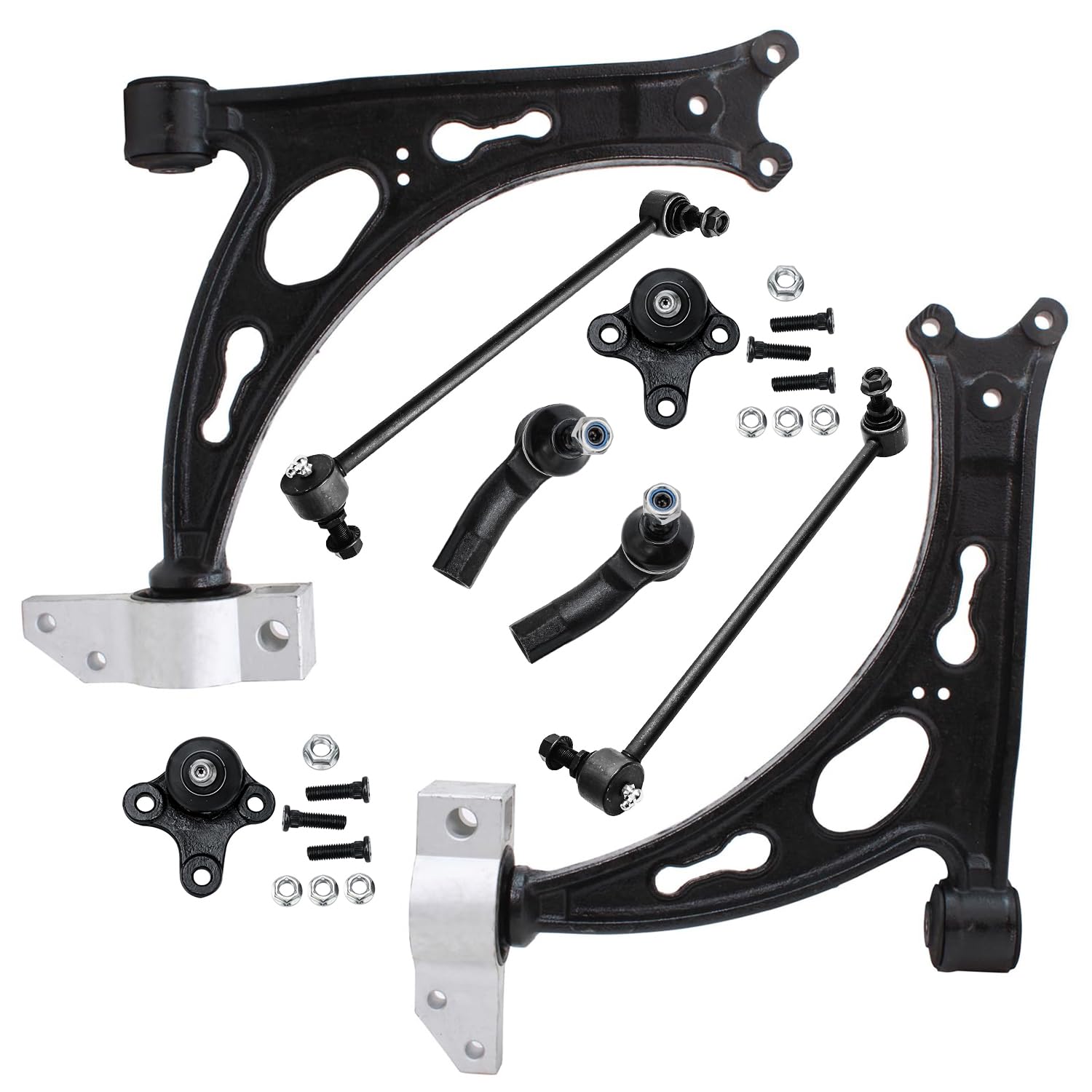 Detroit Axle - Front End 8pc Suspension Kit for Volkswagen Jetta GTI Rabbit Eos Golf Audi A3 R32, 2 Lower Control Arms with Bush