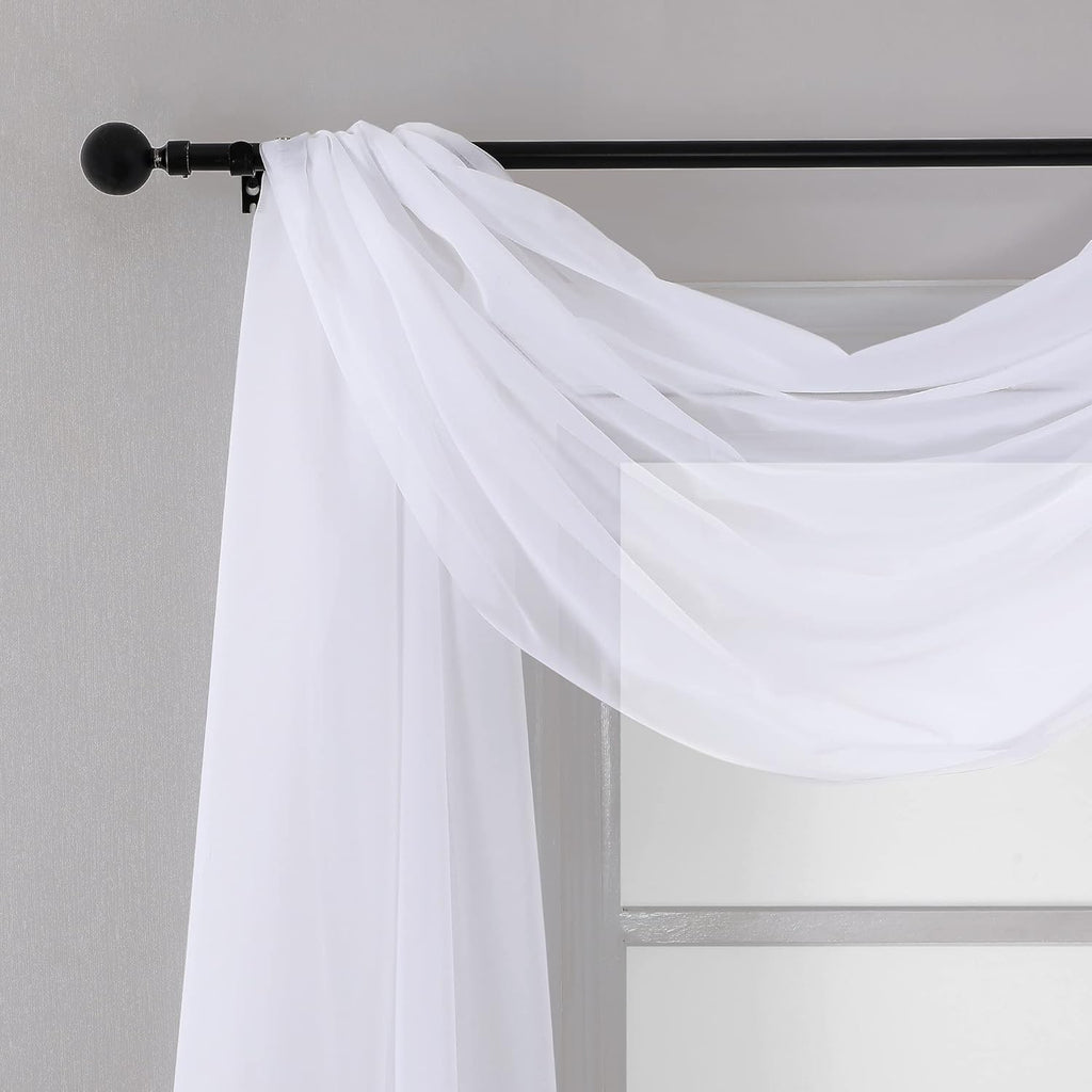 Chyhomenyc White Sheer Scarf Valances for Windows 216 Inch Extra Long, Window Scarf Drapes Rod Pocket Backdrop for Wedding Arch Draping/Party/Canopy Bed/Living Room, 2PC, 18 Feet Length