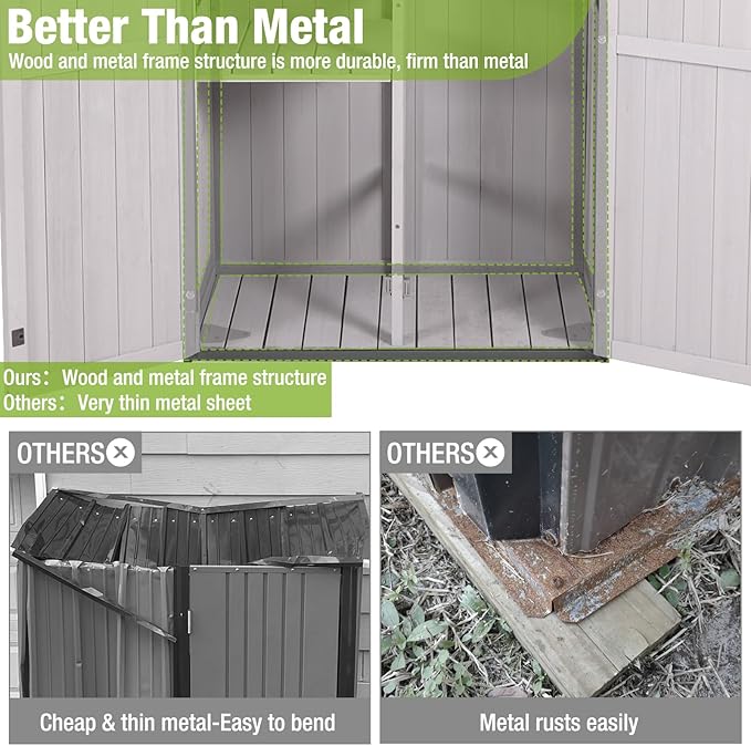 GUTINNEEN Shed Outdoor Storage Upgraded with Durable Metal Frame Garden Shed Tool Storage Cabinet with Wooden Floor Adjustable Shelfs 2.5 x 1.4FT （Off-White）