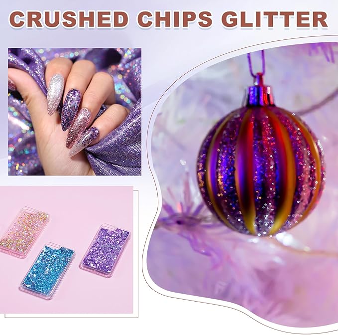 uxcell 6 Colors Crushed Glass Chips, 1-3mm Irregular Glitter Metallic Glass Broken Glasses Pieces with Laser Bag for Craft DIY Vase Epoxy Halloween Decoration 31.5g, Solid Color