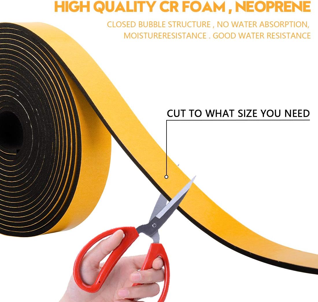 Neoprene Foam Weather Stripping, 2 Inch Wide X 3/8 Inch Thick, Door Jamb Seal Strip with Adhesive Backing for Doors & Windows, Total 6.5 Feet Long