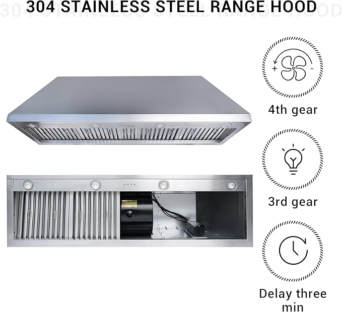 CHETTO C Stainless Steel Range Hood Cover with 4-Speed Vent Hood Insert Custom Handcrafted Metal Kitchen Fan with Towel Rack LED Light 60"W x24"D x36"H White Wall Mount