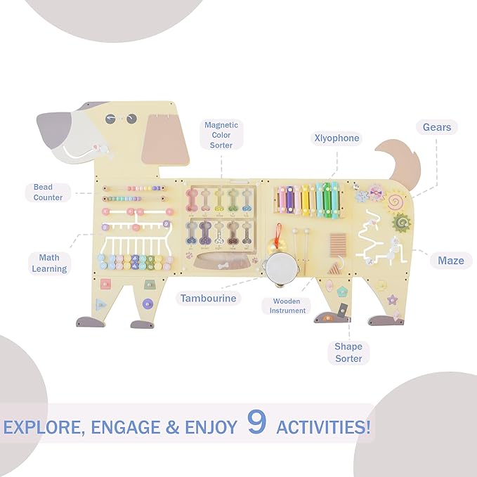 Dog Activity Wall Busy Board Panels, Toddler Learning Activity Center, Montessori Sensory Activity Board, Educational Toys for Children’s Playroom & Daycare